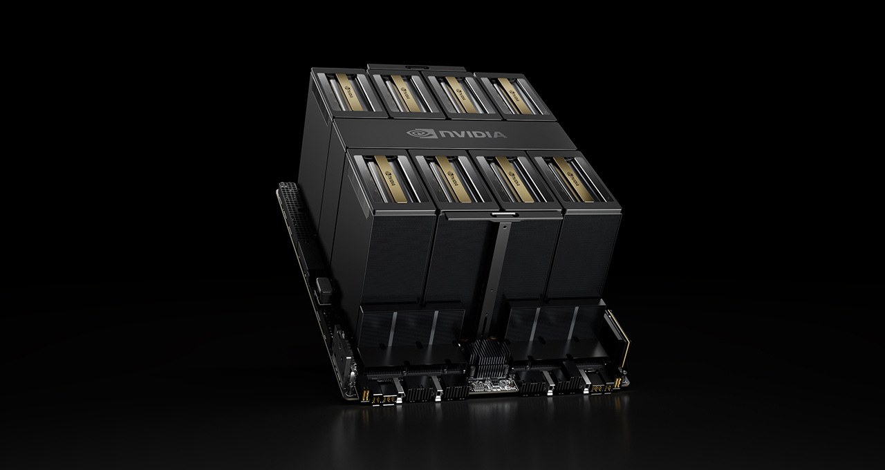 NVIDIA HGX B200 GPU platform featuring multiple Blackwell architecture GPUs in a sleek black and gold design, optimized for AI and high-performance computing.