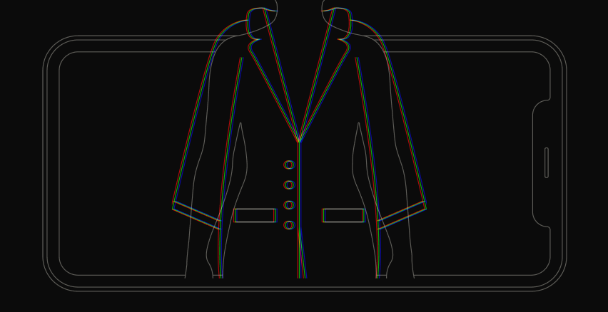 Wireframe illustration of a shirt on a human silhouette, representing SPREEAI's AI-generated virtual try-on.