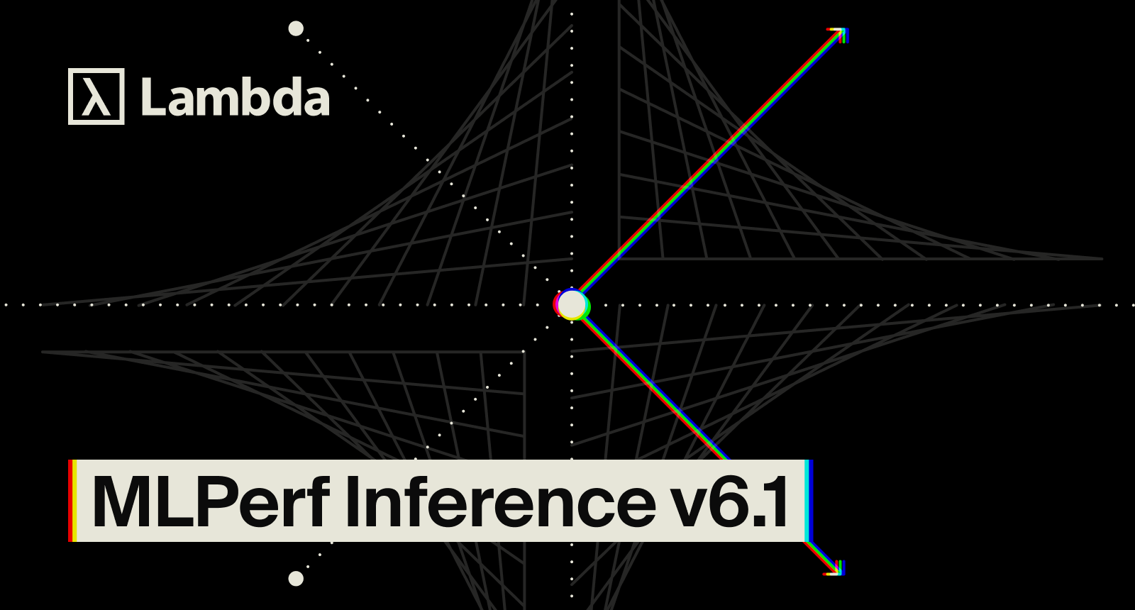 Dark abstract starburst graphic with the Lambda logo and the title 'MLPerf Inference v6.1